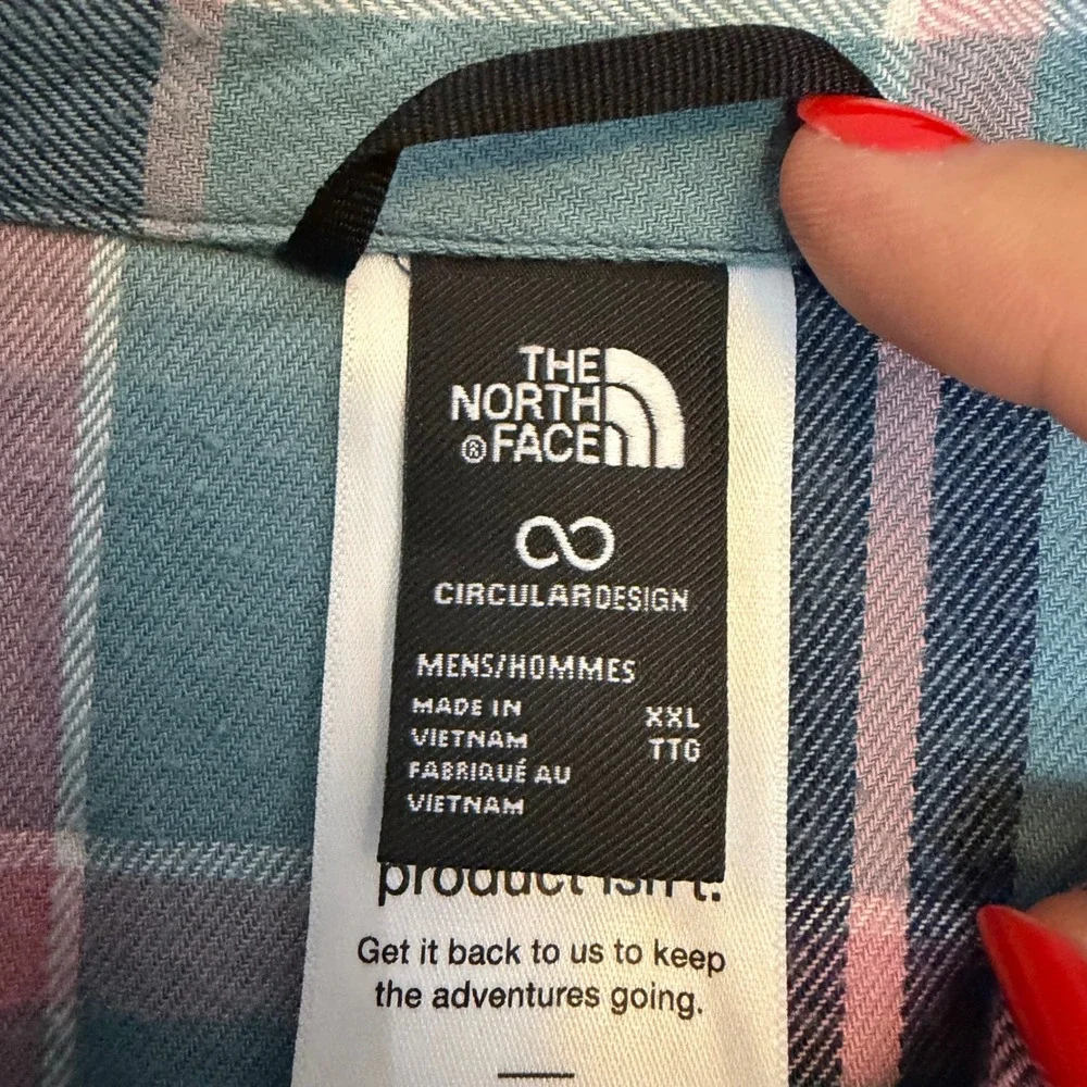 The North Face Mens XXL Plaid Flannel Shirt Navy Teal Pink
